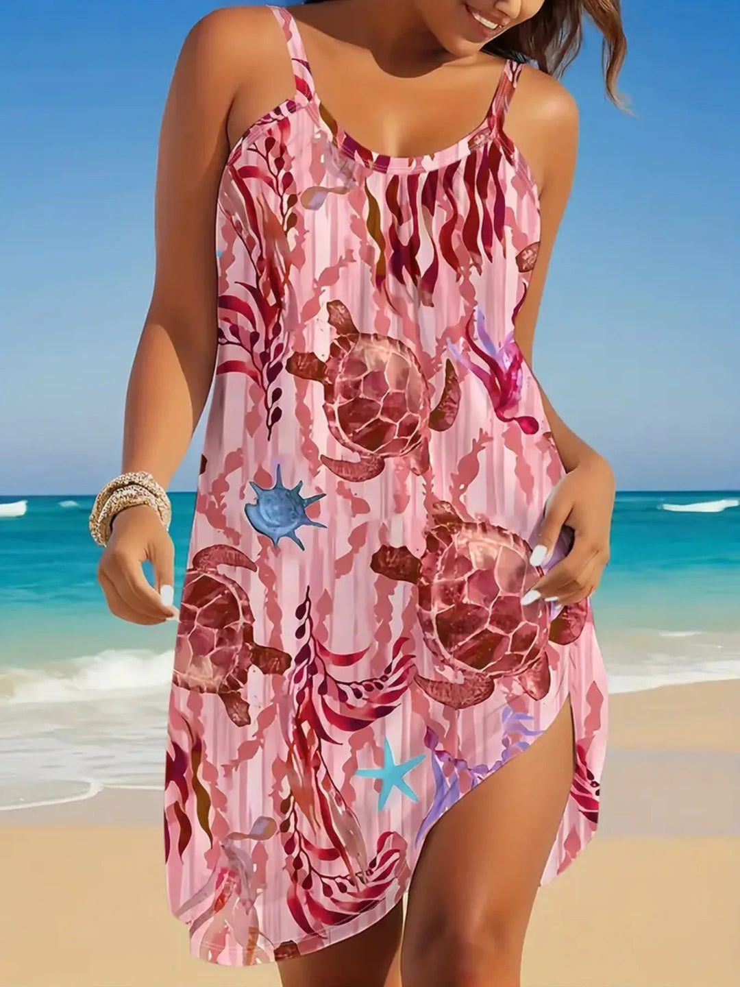 Full Size Printed Scoop Neck Mini Cami Dress Plus Size - Absolute Discounts