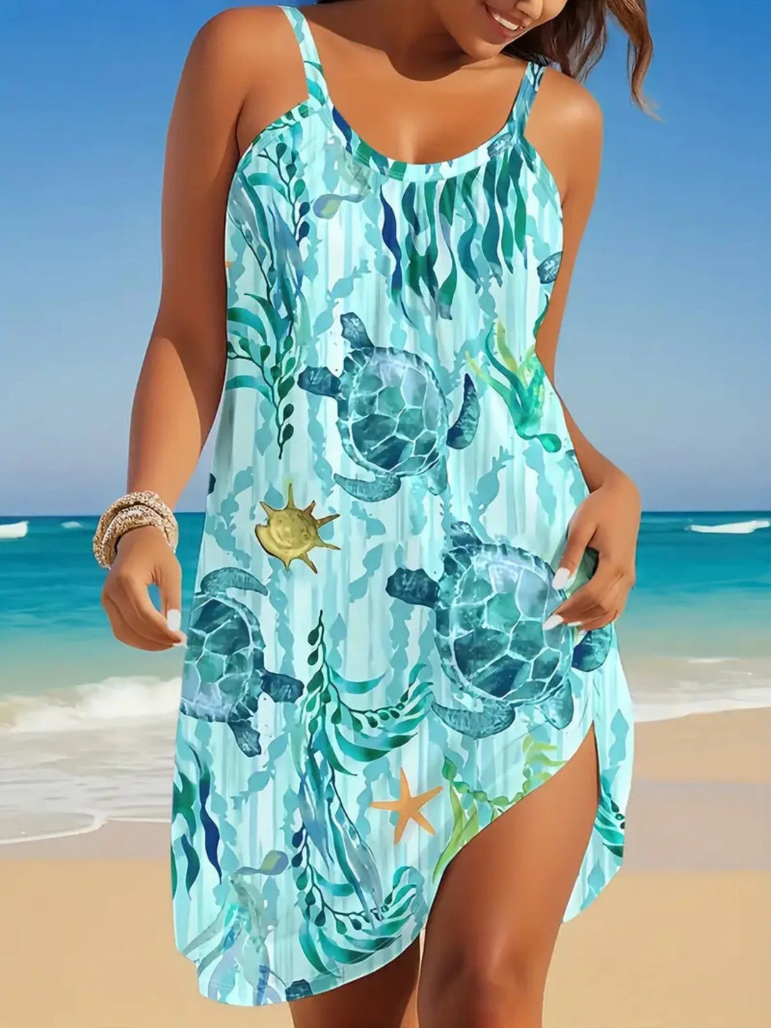 Full Size Printed Scoop Neck Mini Cami Dress Plus Size - Absolute Discounts
