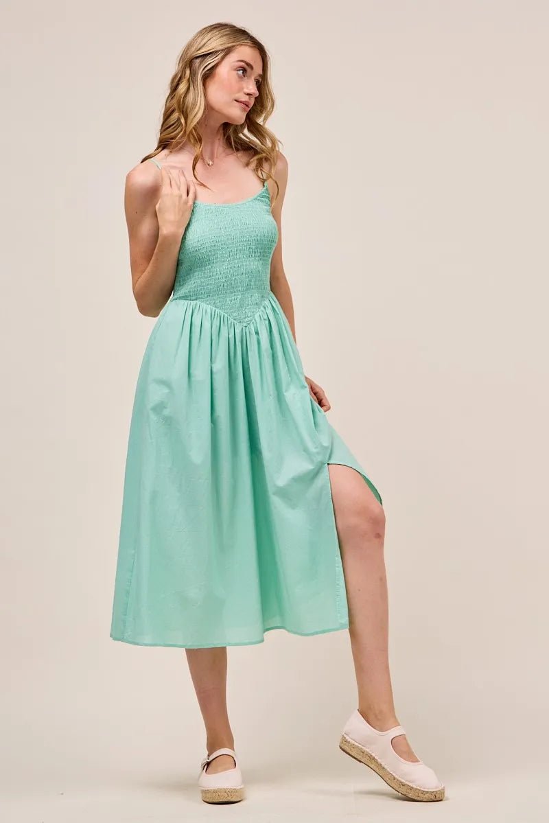 SO ME Smocked Sleeveless Casual Everyday Dress With Slit - Absolute Discounts