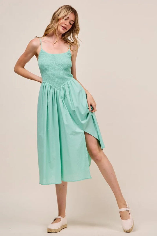 SO ME Smocked Sleeveless Casual Everyday Dress With Slit - Absolute Discounts