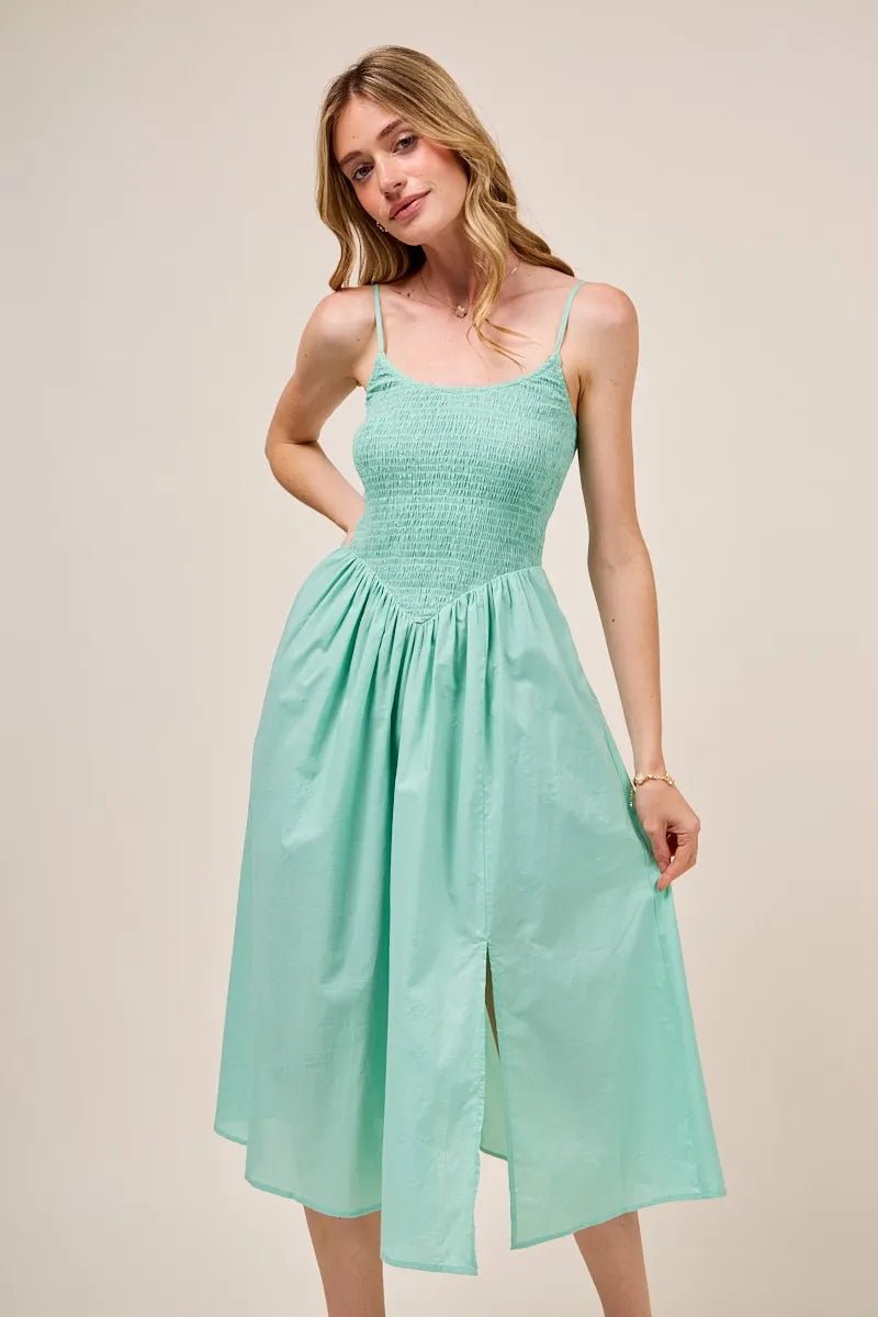 SO ME Smocked Sleeveless Casual Everyday Dress With Slit - Absolute Discounts