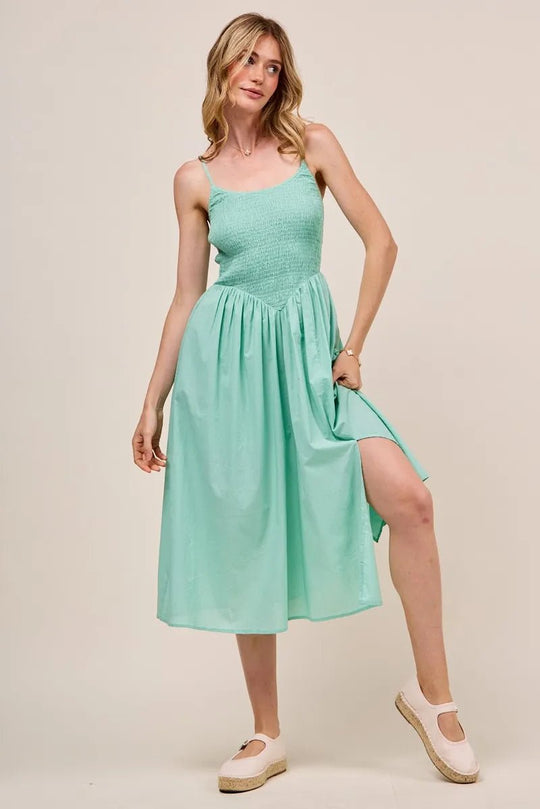 SO ME Smocked Sleeveless Casual Everyday Dress With Slit - Absolute Discounts