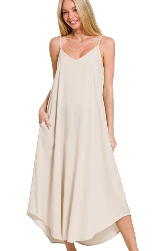 Zenana Woven Arc Hem Cami Dress With Flowy Pockets - Absolute Discounts