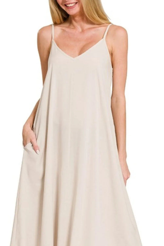 Zenana Woven Arc Hem Cami Dress With Flowy Pockets - Absolute Discounts