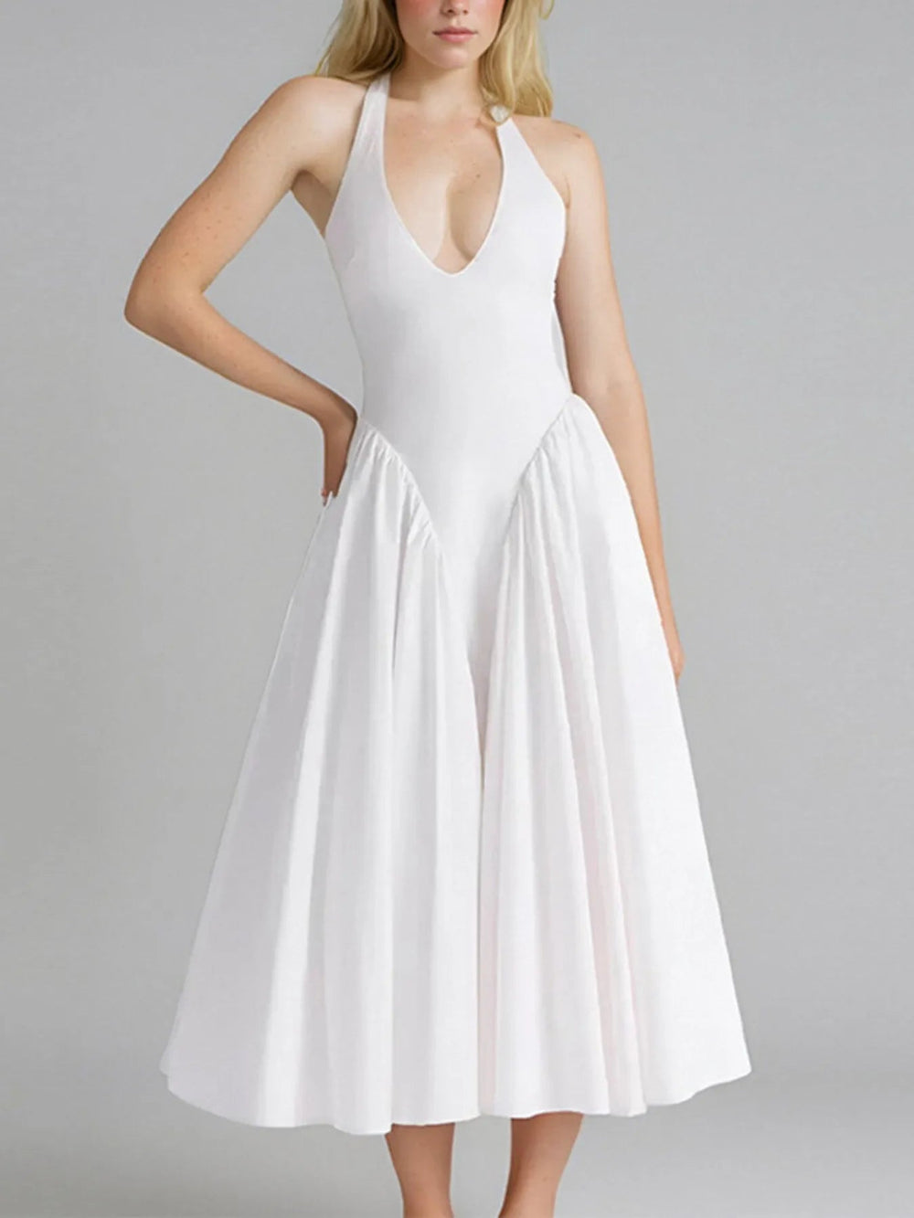 Full Size Ruched Halter Neck Midi Dress Plus Size - Absolute Discounts