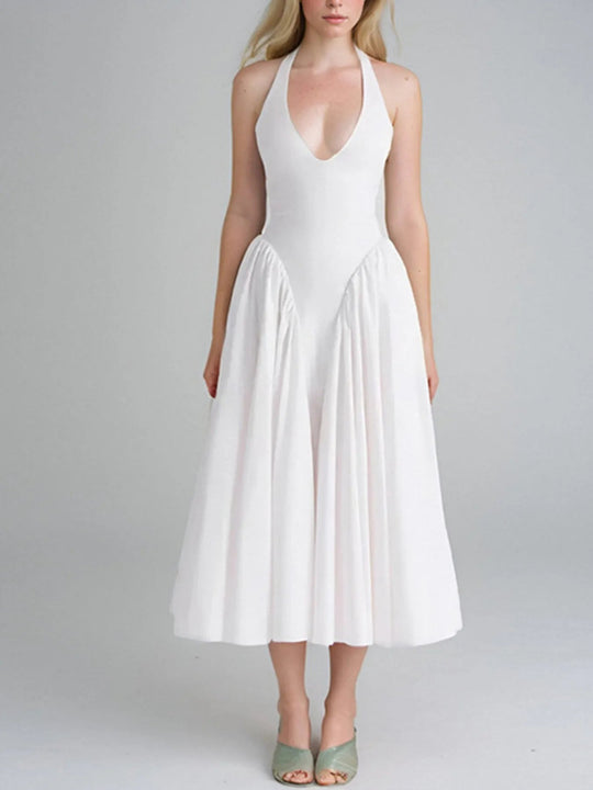Full Size Ruched Halter Neck Midi Dress Plus Size - Absolute Discounts