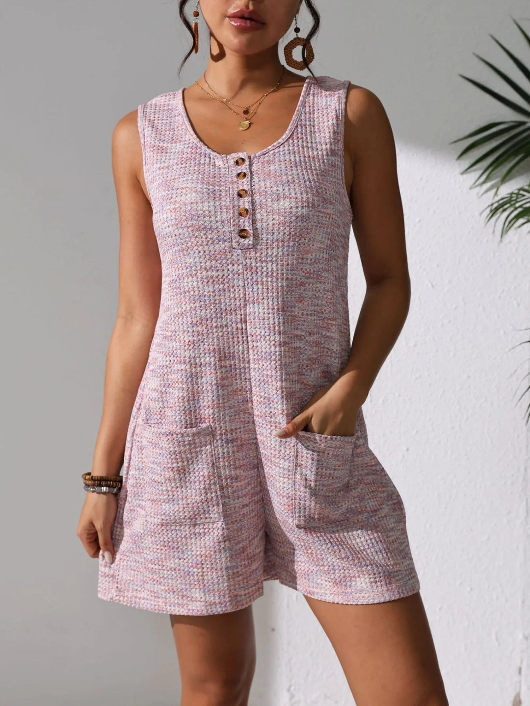 Full Size Button Front Romper with Pockets Plus Size - Absolute Discounts