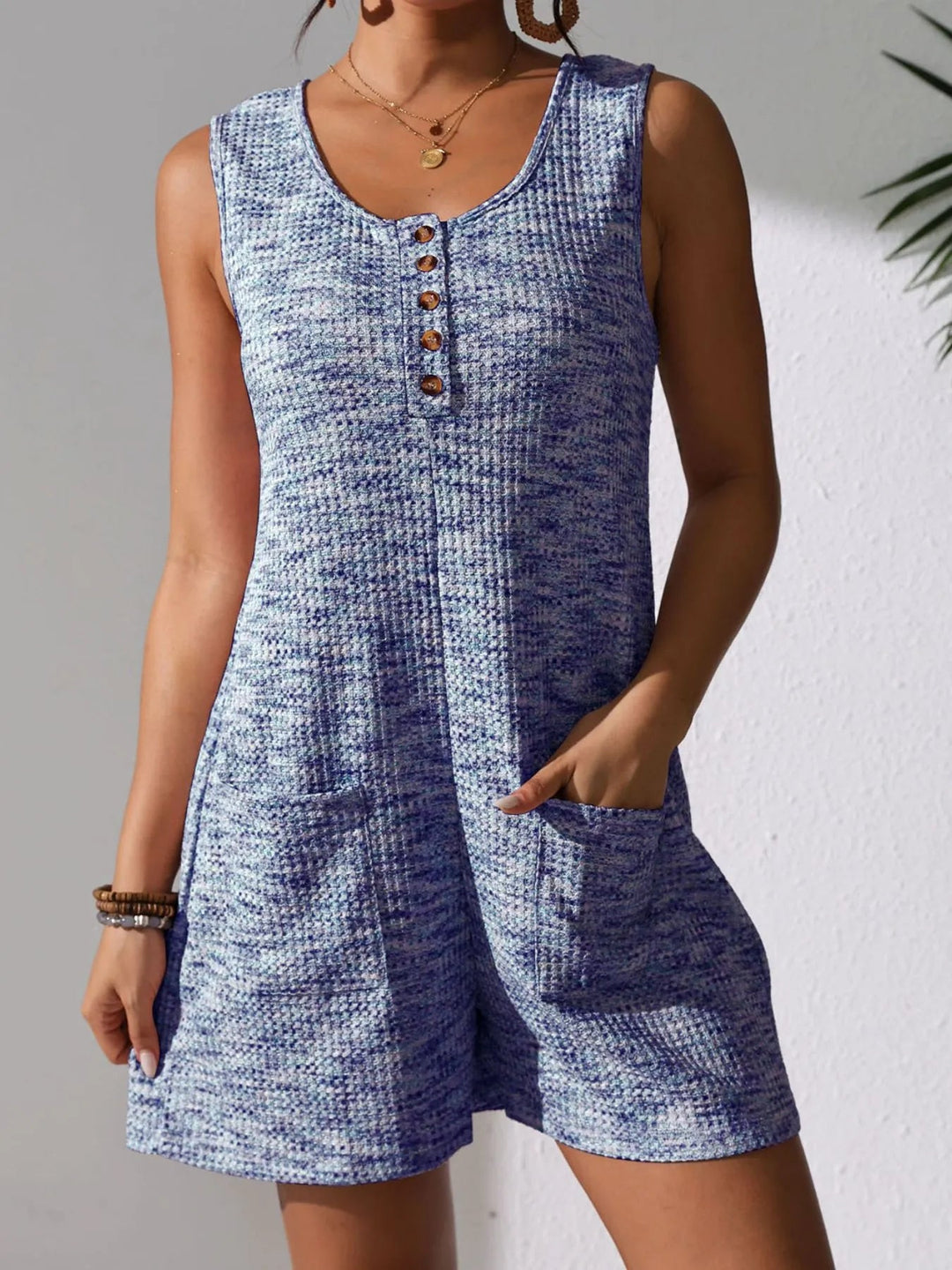 Full Size Button Front Romper with Pockets Plus Size - Absolute Discounts