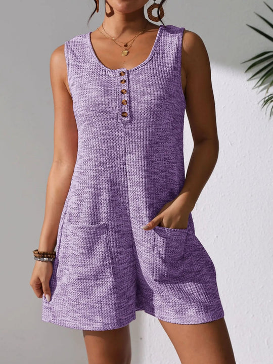 Full Size Button Front Romper with Pockets Plus Size - Absolute Discounts