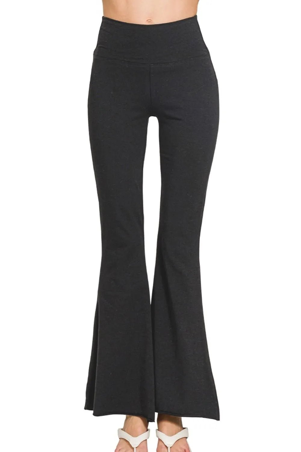 Zenana Raw Edge Hem Flare Yoga Pants - Absolute Discounts