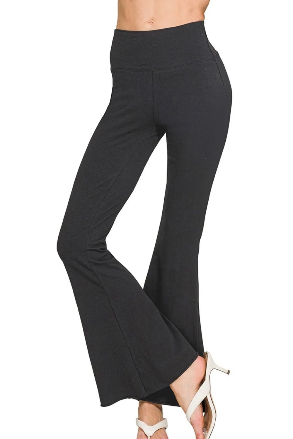 Zenana Raw Edge Hem Flare Yoga Pants - Absolute Discounts