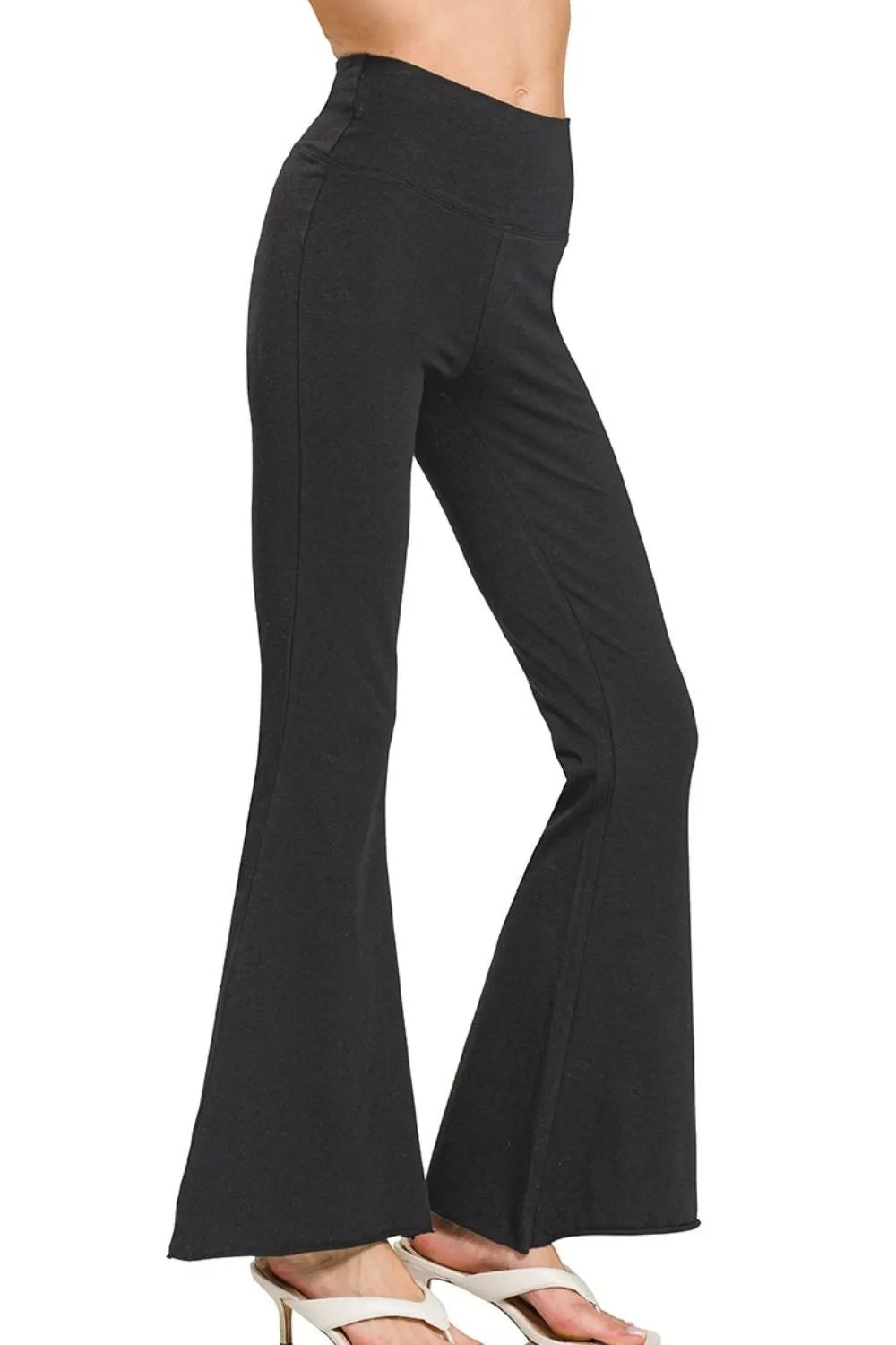 Zenana Raw Edge Hem Flare Yoga Pants - Absolute Discounts