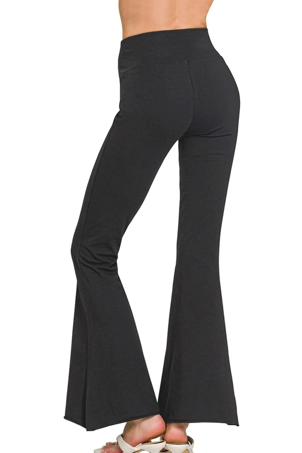 Zenana Raw Edge Hem Flare Yoga Pants - Absolute Discounts