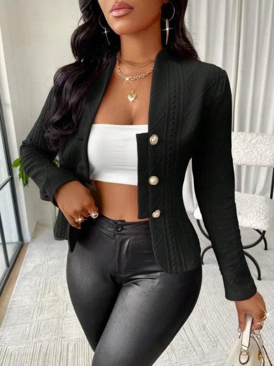 Textured Button Up Long Sleeve Jacket - Absolute Discounts