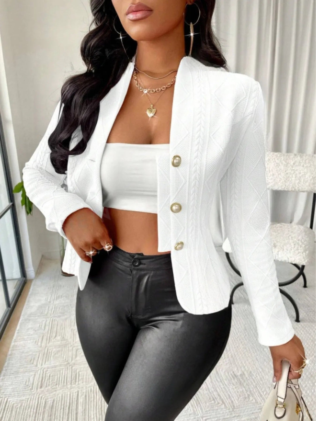 Textured Button Up Long Sleeve Jacket - Absolute Discounts