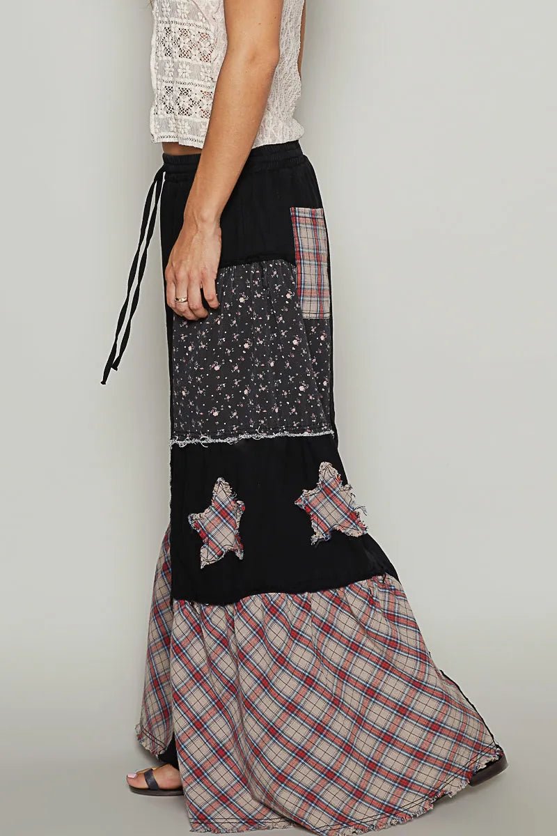 POL Drawstring Star Patch Contrast Wide Leg Pants - Absolute Discounts
