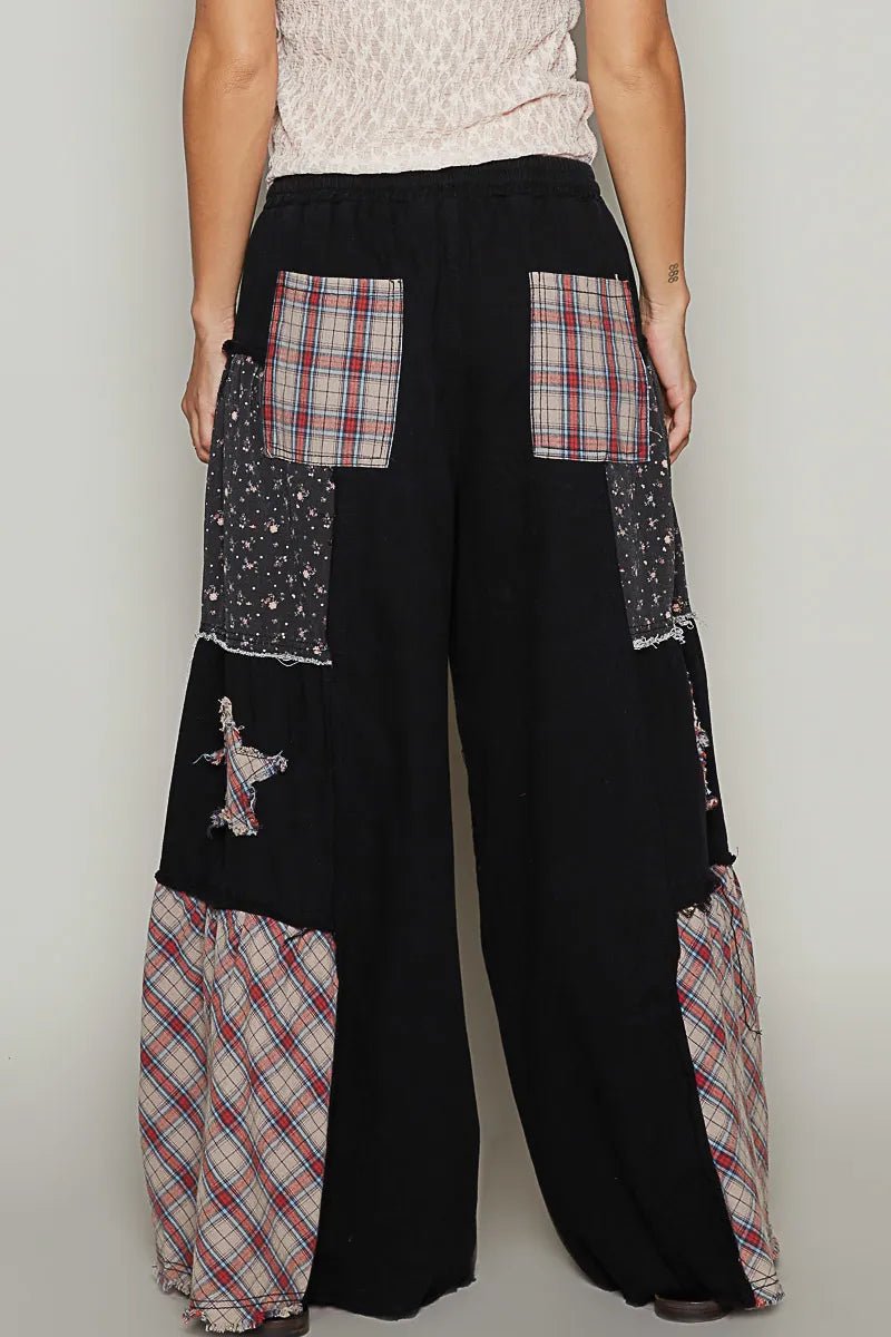 POL Drawstring Star Patch Contrast Wide Leg Pants - Absolute Discounts