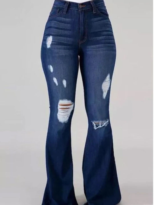 Full Size Distressed Raw Hem Flare Jeans Plus Size - Absolute Discounts