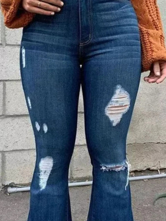 Full Size Distressed Raw Hem Flare Jeans Plus Size - Absolute Discounts