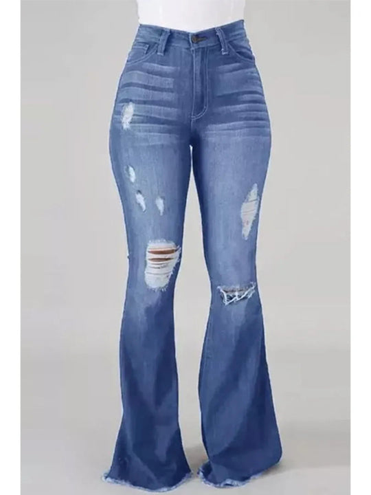 Full Size Distressed Raw Hem Flare Jeans Plus Size - Absolute Discounts