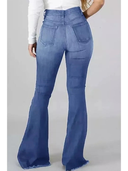 Full Size Distressed Raw Hem Flare Jeans Plus Size - Absolute Discounts