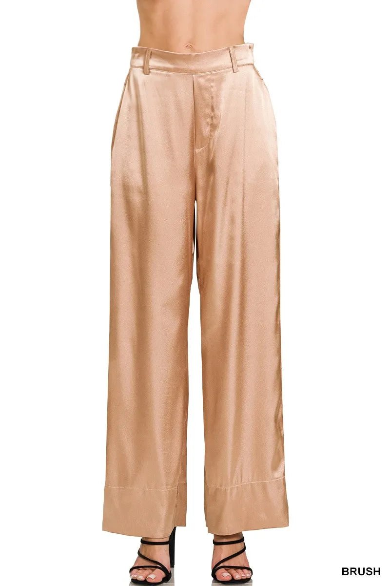 Zenana Wide - Leg Satin Pants - Absolute Discounts