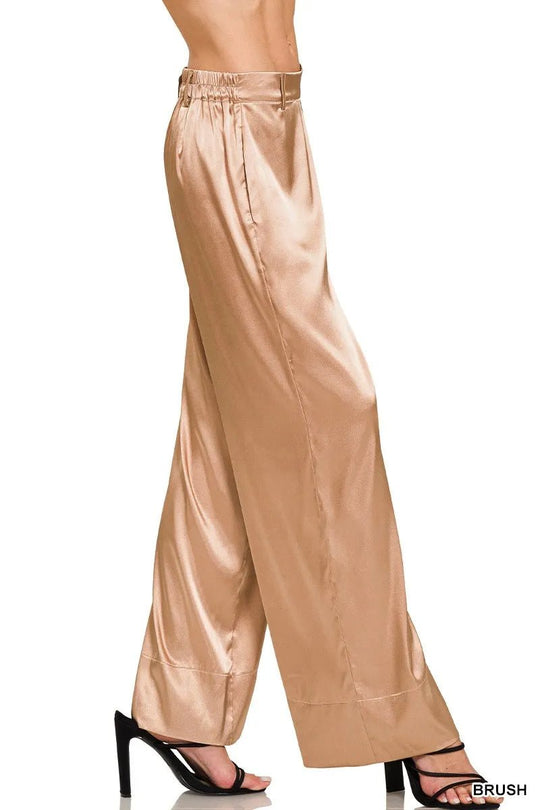 Zenana Wide - Leg Satin Pants - Absolute Discounts