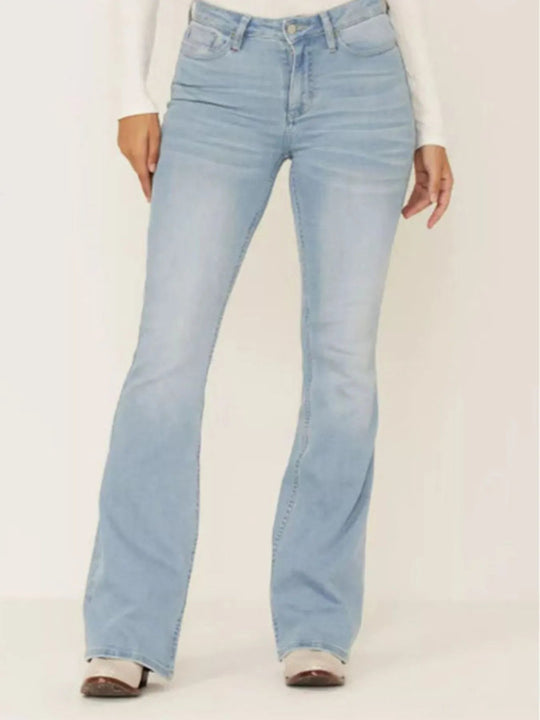 Full Size Wash Flare Jeans with Pockets Plus Size - Absolute Discounts