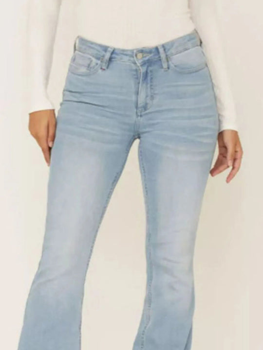 Full Size Wash Flare Jeans with Pockets Plus Size - Absolute Discounts