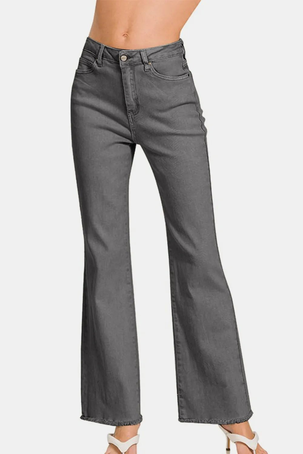 Zenana Acid Washed Frayed Hem Bootcut Jeans - Absolute Discounts