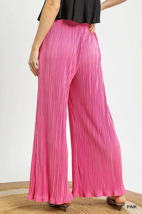 Umgee Wide Leg Textured Pants - Absolute Discounts