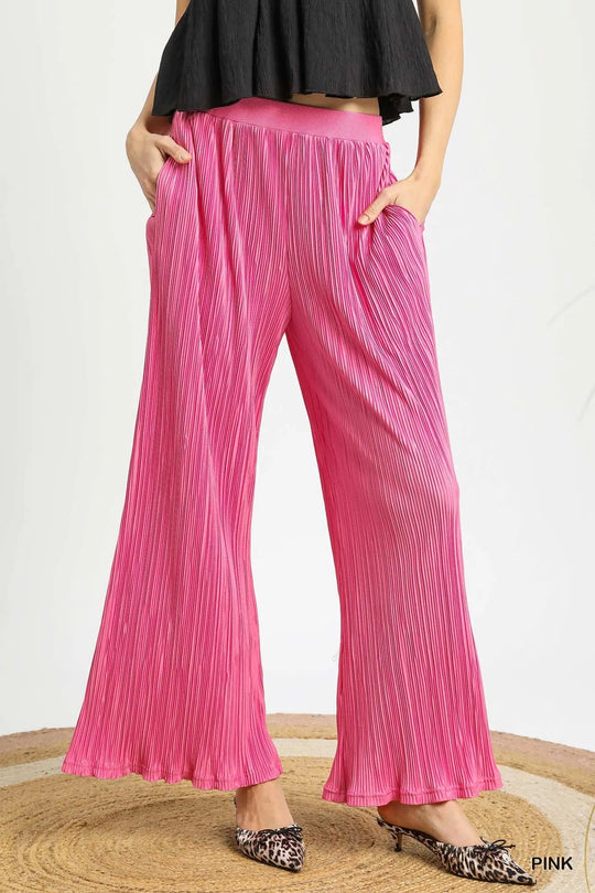 Umgee Wide Leg Textured Pants - Absolute Discounts