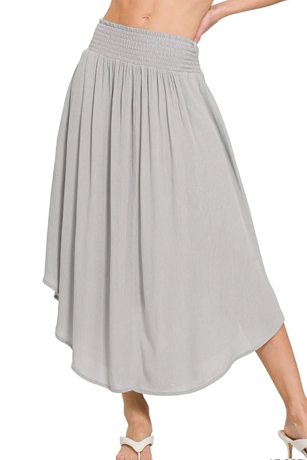 Zenana Woven Crinkle Smocked Waist Maxi Skirt W Pockets - Absolute Discounts