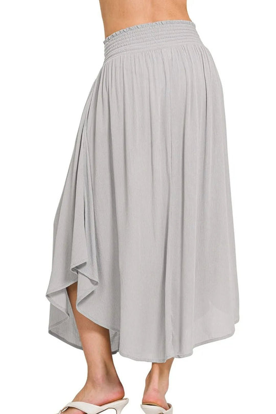 Zenana Woven Crinkle Smocked Waist Maxi Skirt W Pockets - Absolute Discounts