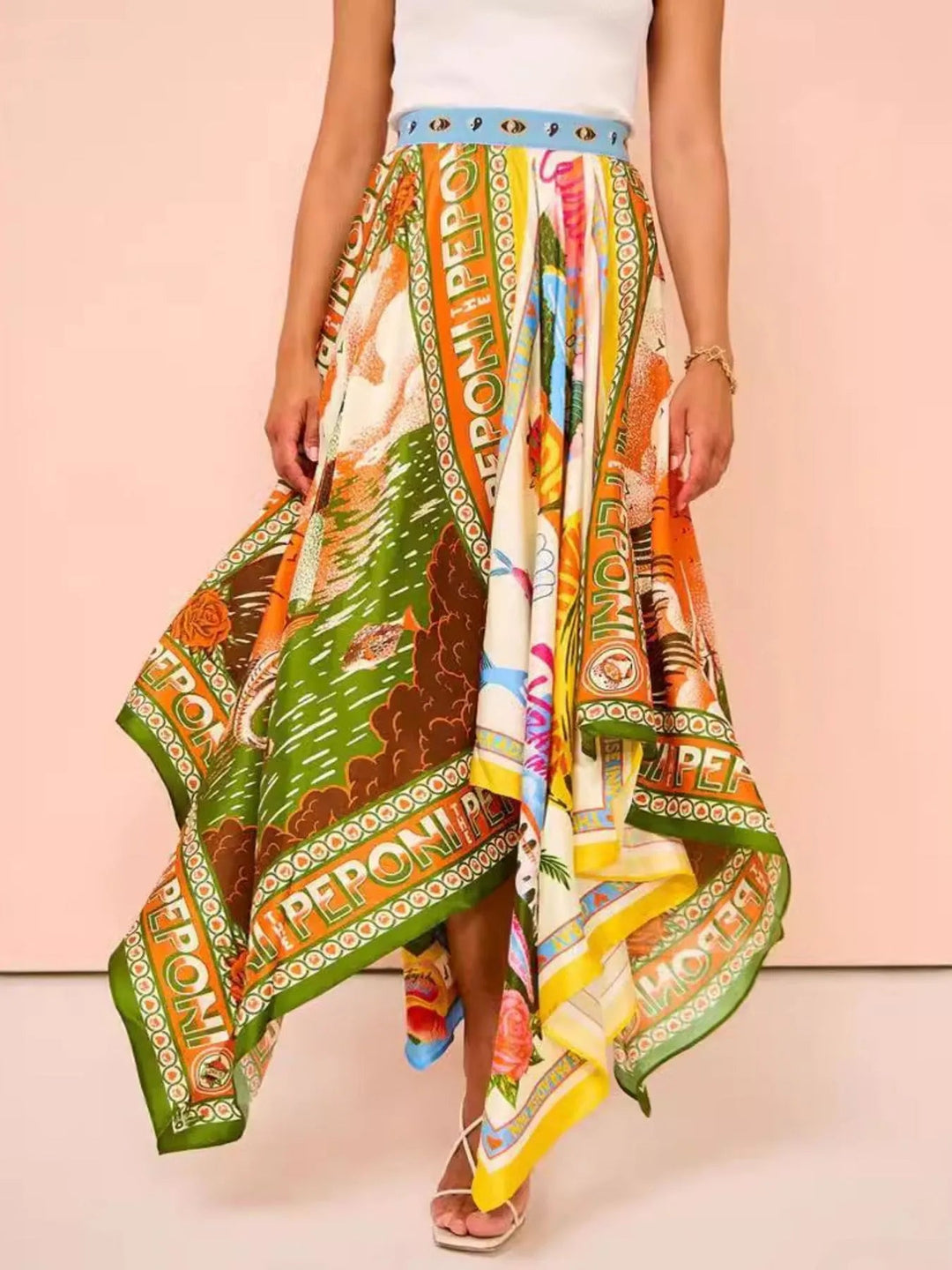 Printed Asymmetrical Hem Maxi Skirt - Absolute Discounts