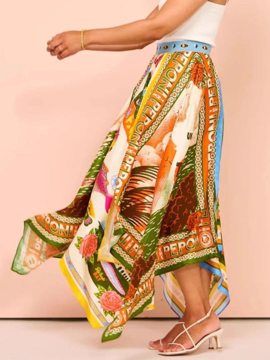 Printed Asymmetrical Hem Maxi Skirt - Absolute Discounts