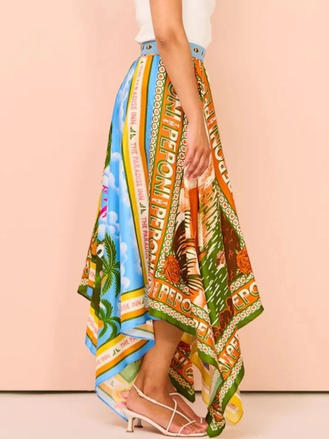 Printed Asymmetrical Hem Maxi Skirt - Absolute Discounts