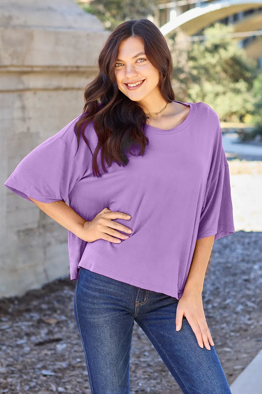 Basic Bae Bamboo Full Size Round Neck Drop Shoulder T-Shirt - Absolute Discounts