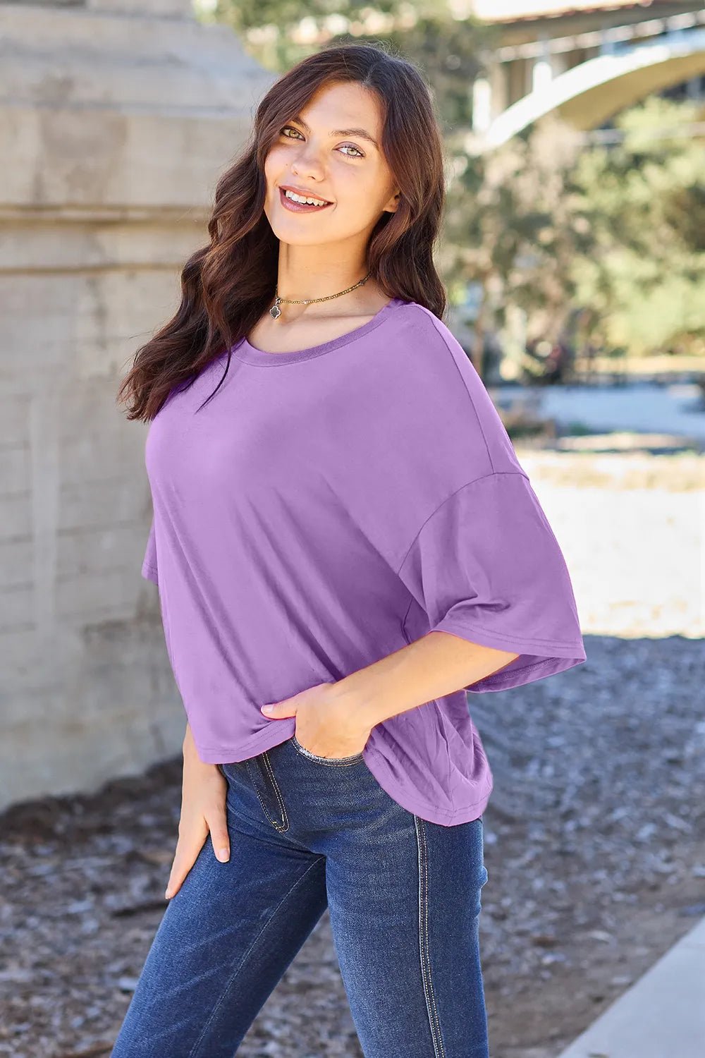 Basic Bae Bamboo Full Size Round Neck Drop Shoulder T-Shirt - Absolute Discounts