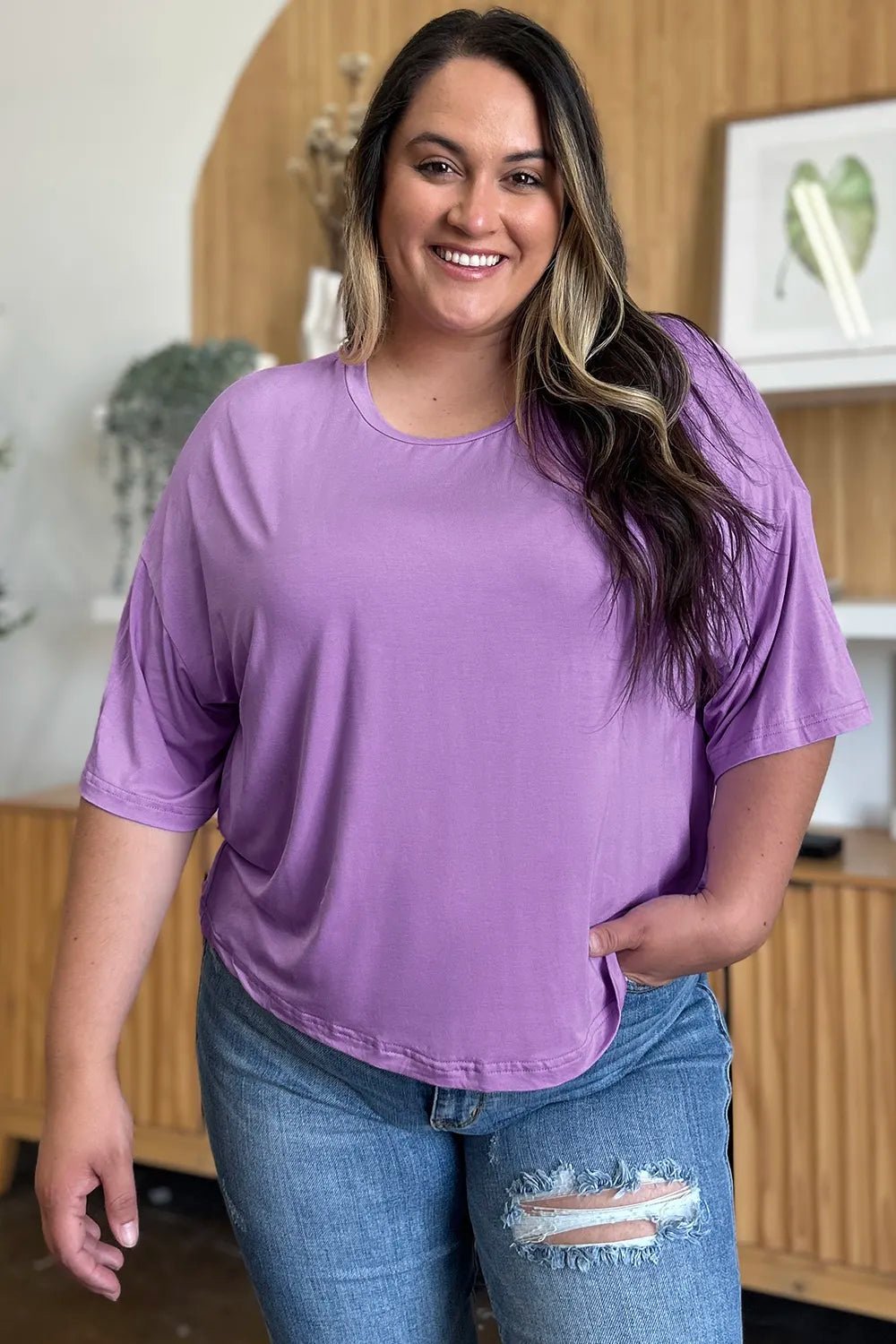 Basic Bae Bamboo Full Size Round Neck Drop Shoulder T-Shirt - Absolute Discounts