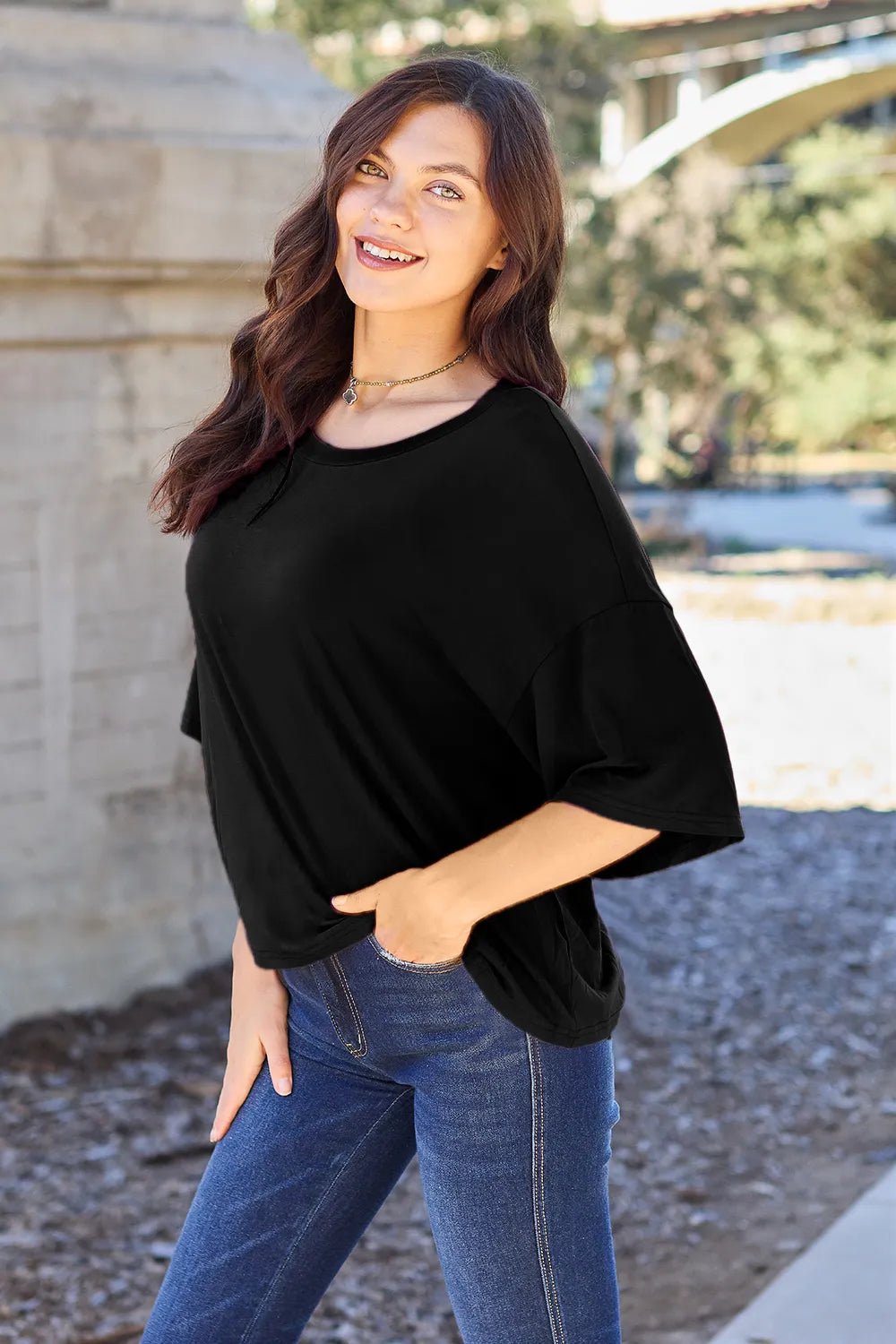 Basic Bae Bamboo Full Size Round Neck Drop Shoulder T-Shirt - Absolute Discounts