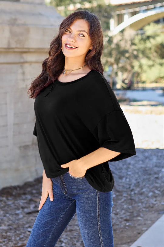 Basic Bae Bamboo Full Size Round Neck Drop Shoulder T-Shirt - Absolute Discounts