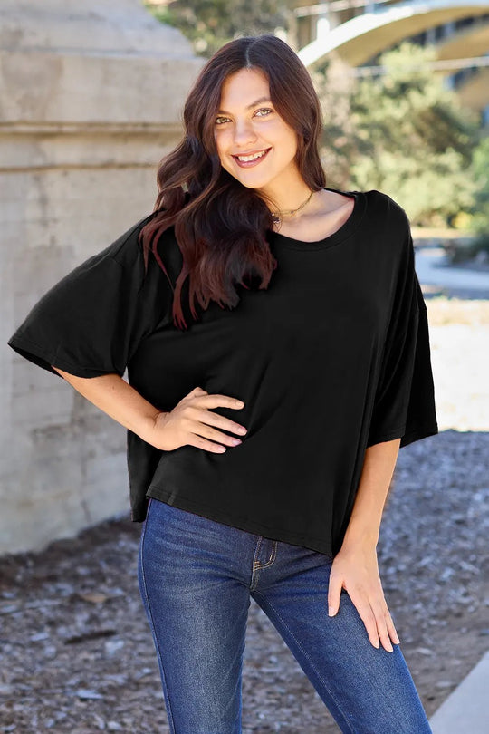 Basic Bae Bamboo Full Size Round Neck Drop Shoulder T-Shirt - Absolute Discounts