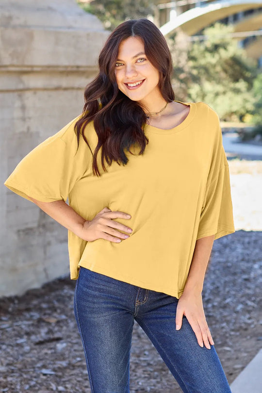 Basic Bae Bamboo Full Size Round Neck Drop Shoulder T-Shirt - Absolute Discounts