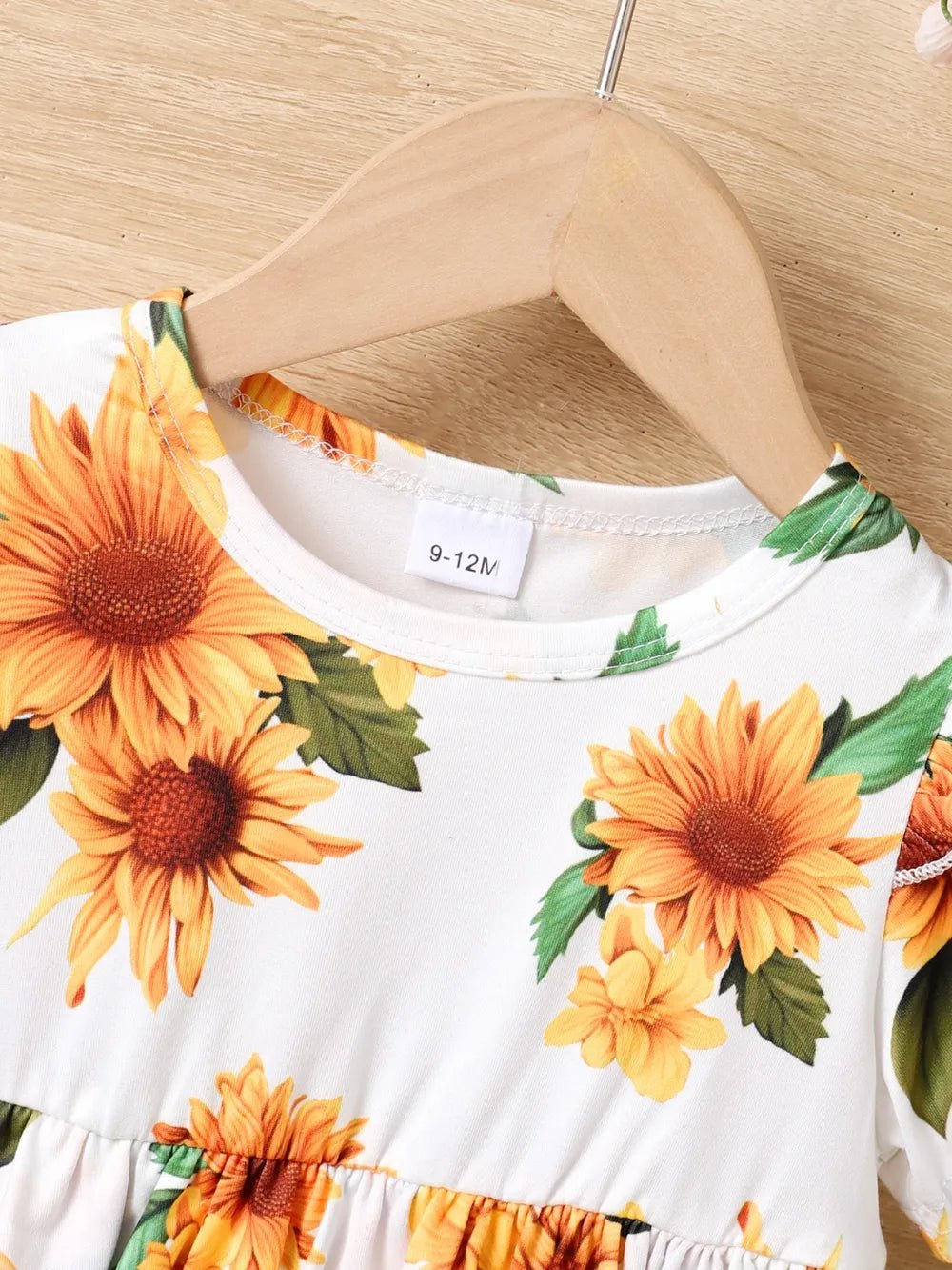 Children's Sunflower Ruffled Short Sleeve Top and Shorts Set - Absolute Discounts