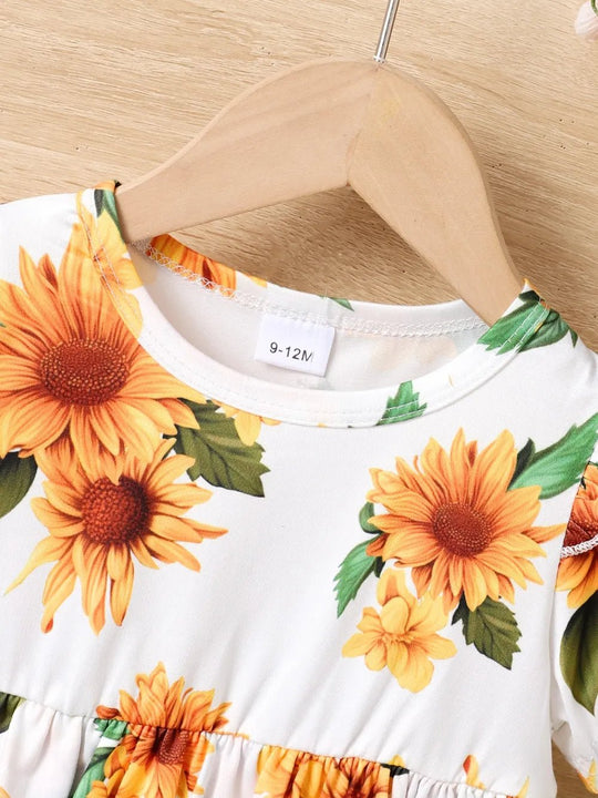 Children's Sunflower Ruffled Short Sleeve Top and Shorts Set - Absolute Discounts
