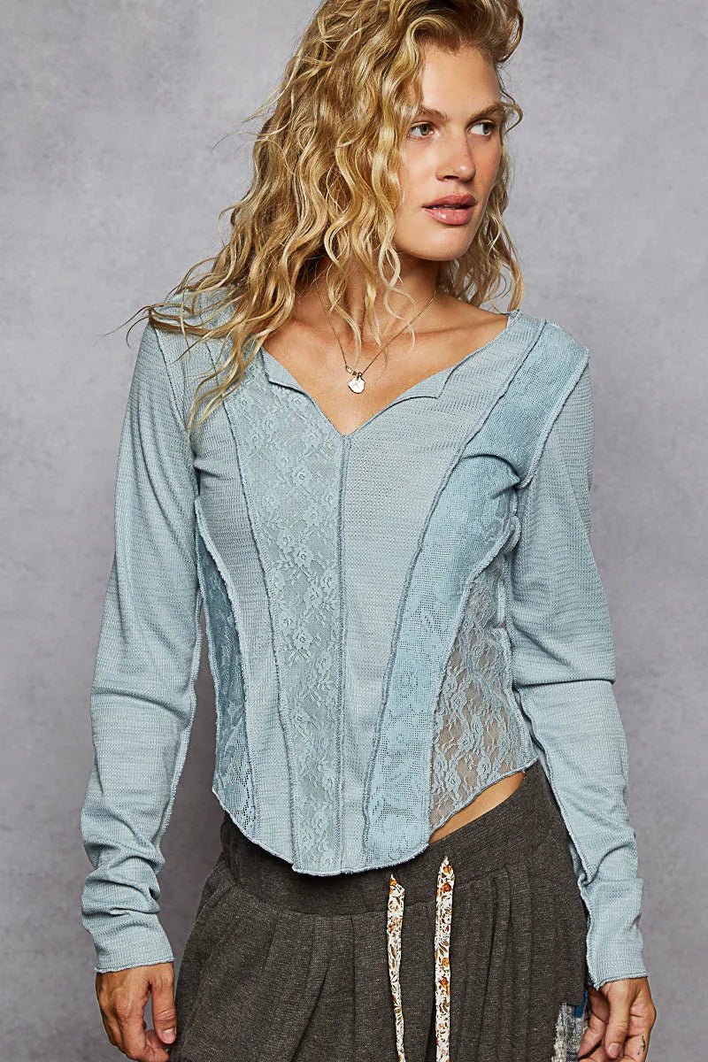 POL Lace Patchwork Long Sleeve T-Shirt - Absolute Discounts