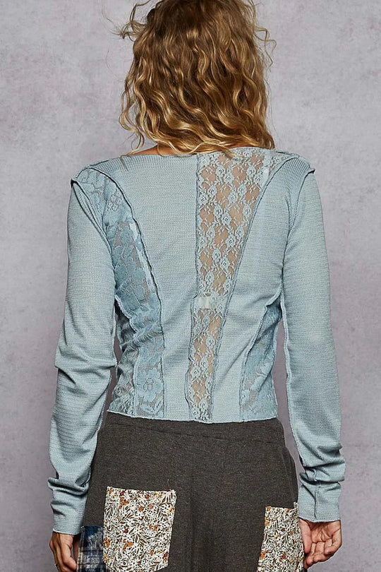 POL Lace Patchwork Long Sleeve T-Shirt - Absolute Discounts