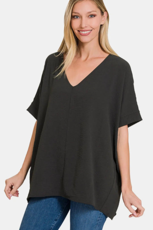 Zenana Full Size V - Neck Short Sleeve Top - Absolute Discounts