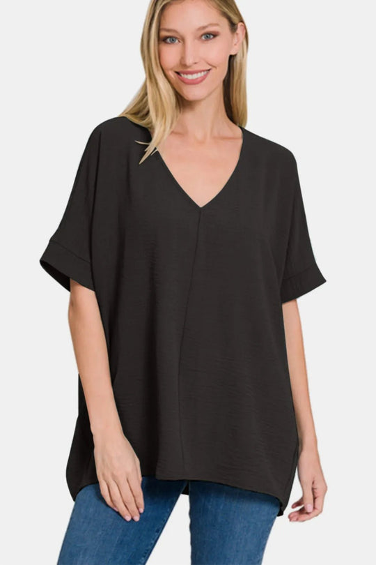 Zenana Full Size V - Neck Short Sleeve Top - Absolute Discounts